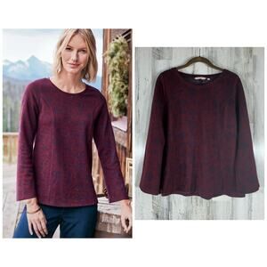 Soft Surroundings Jeri Jacquard Top Medium Burgundy Navy Silver Flecks Ponte